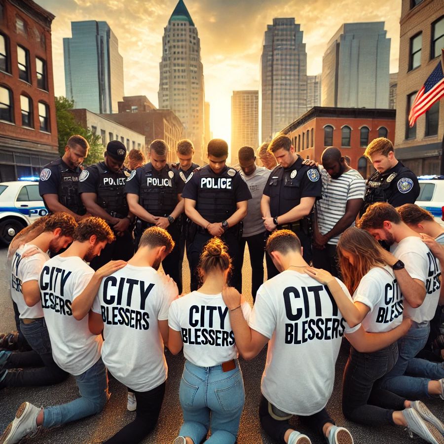 Praying over police officers